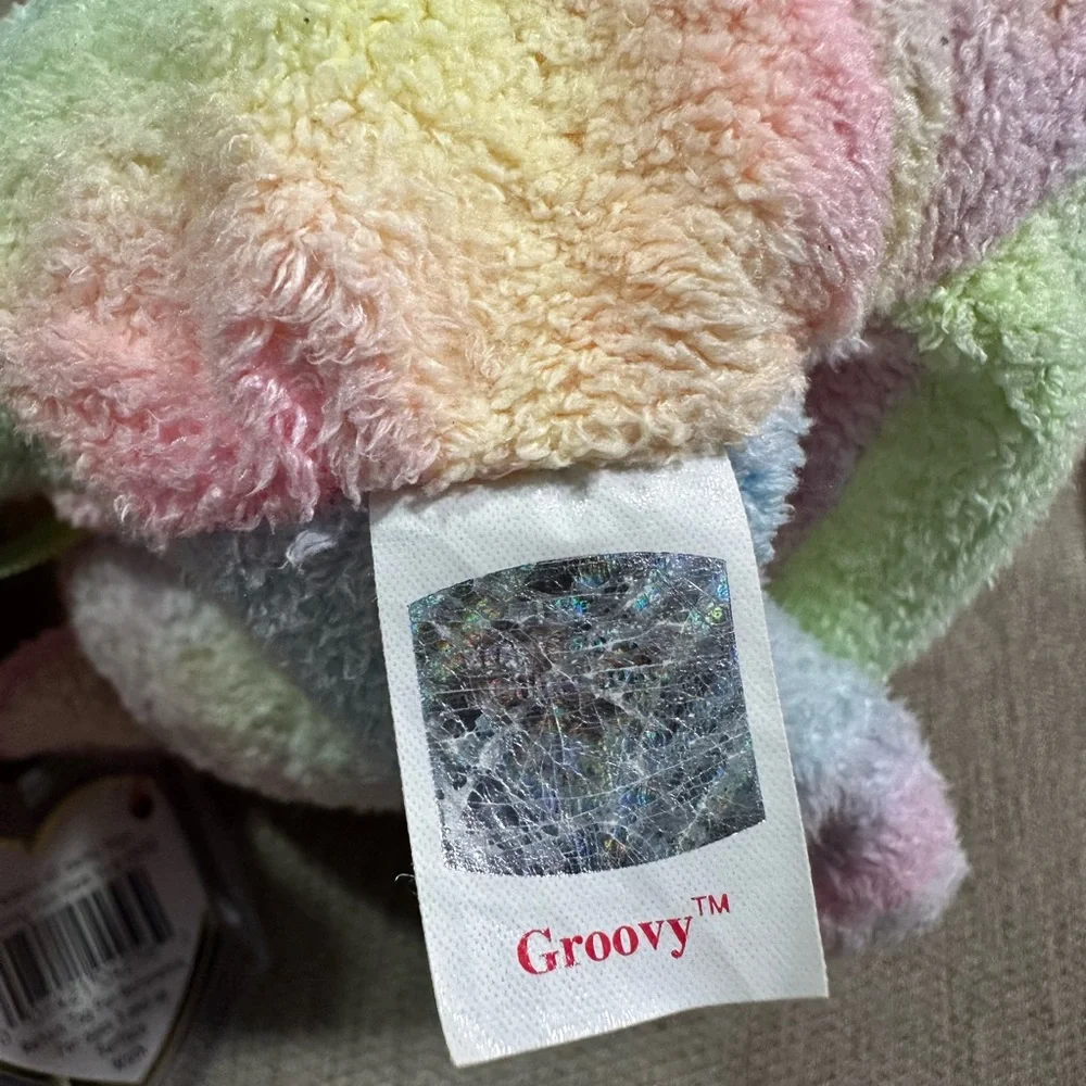 Ty Beanie Baby Groovy Pink and Green Stuffed Animal Bear